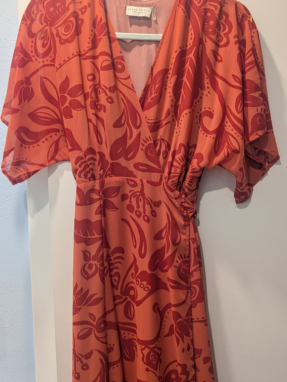 Rust Orange Floral Wrap Dress